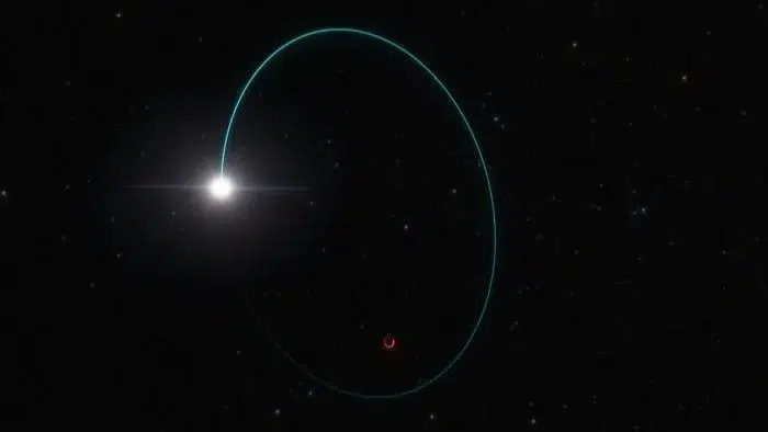 Uma ilustração artística do buraco negro e sua estrela em órbita. (Crédito da imagem: ESO/L. Calçada)