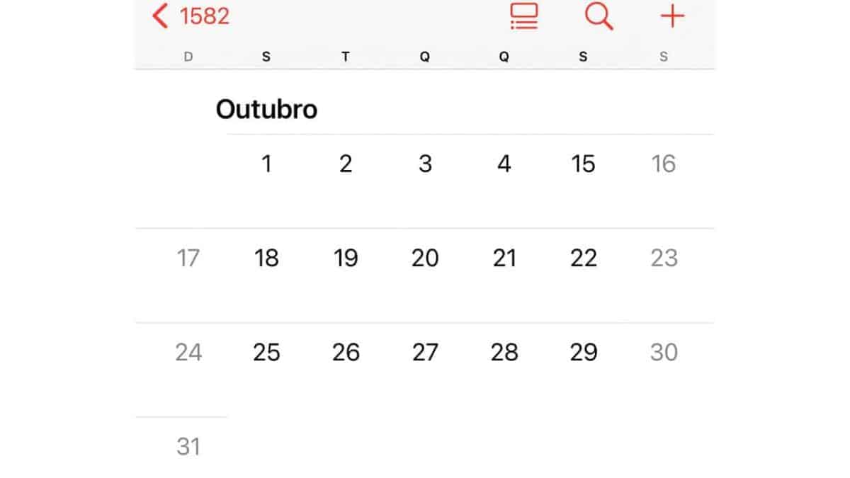 Por que faltam 10 dias em Outubro de 1582 em seu celular?