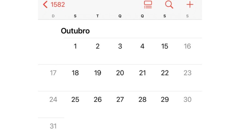 Por que faltam 10 dias em Outubro de 1582 em seu celular?