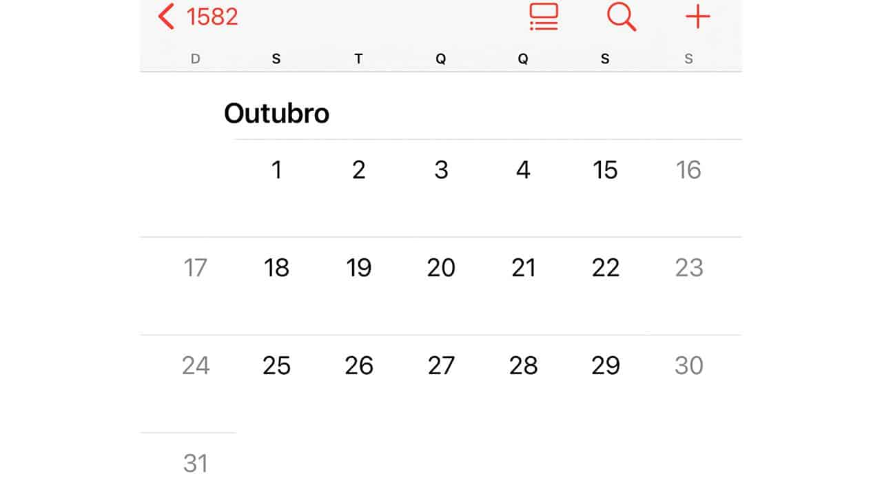 Por que faltam 10 dias em Outubro de 1582 em seu celular?