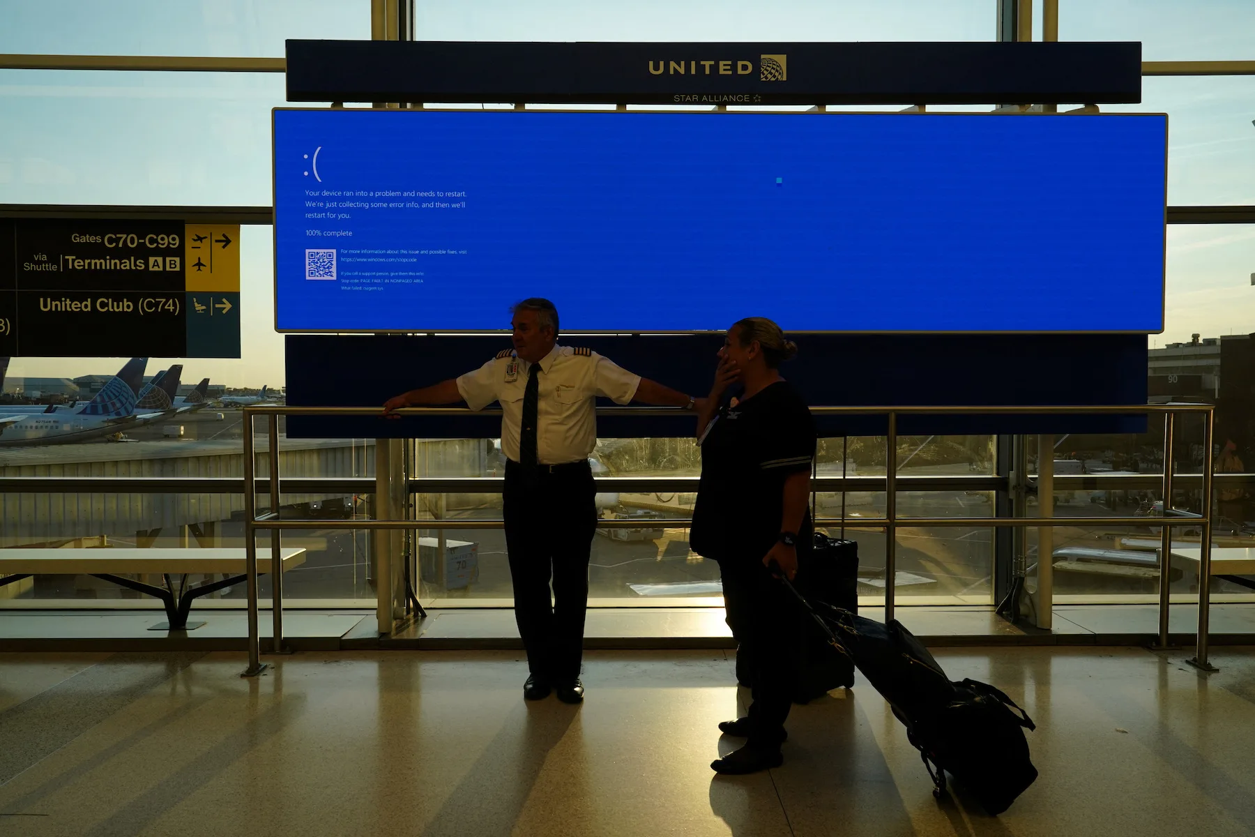 A tela azul da morte em um aerporto