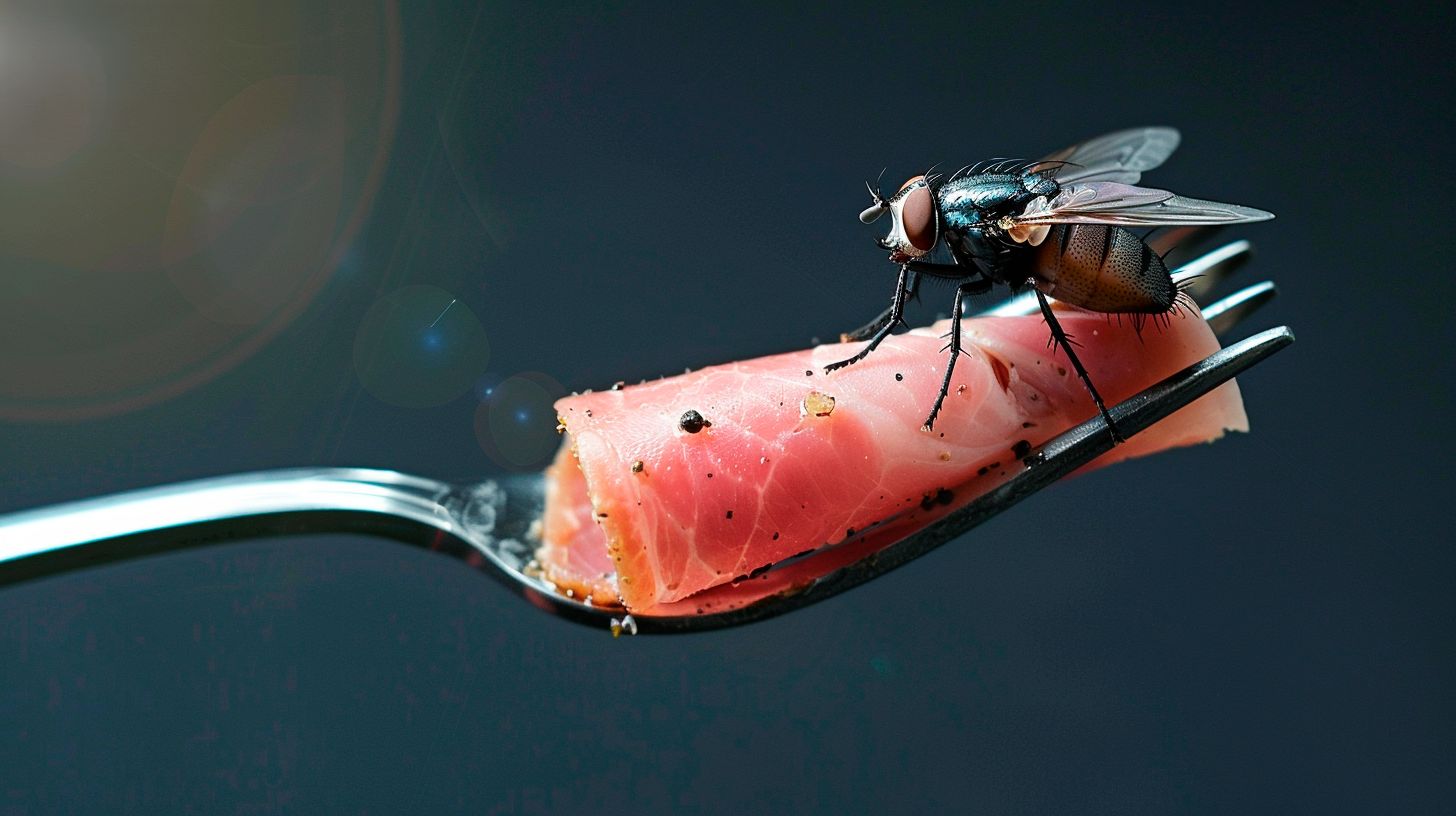 O que acontece quando uma mosca pousa em sua comida?