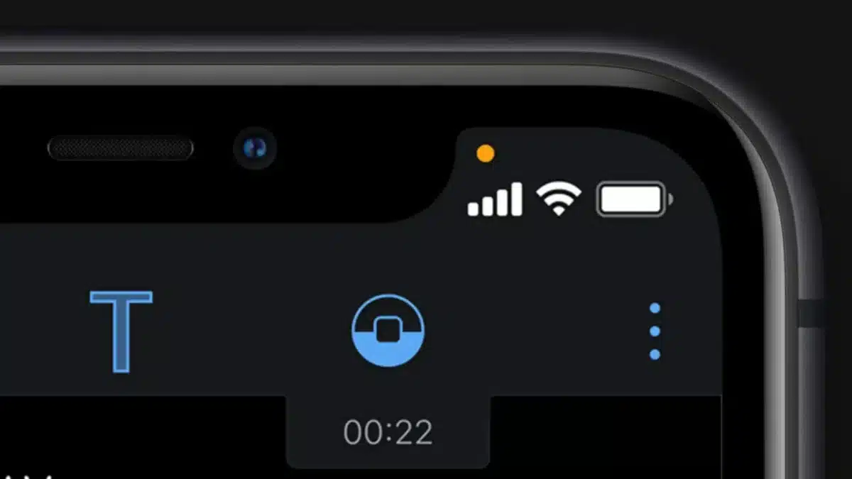 O que é o ponto laranja na parte superior da tela do iPhone?