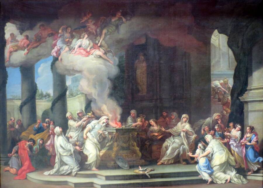 Pintura do início do século XVIII ilustrando a dedicação de uma Vestal, de Alessandro Marchesini.