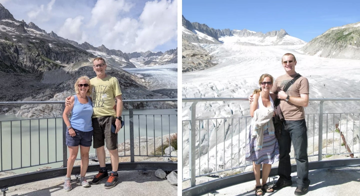 Fotos de férias de turistas tiradas com 15 anos exatos de diferença revelam uma perda devastadora