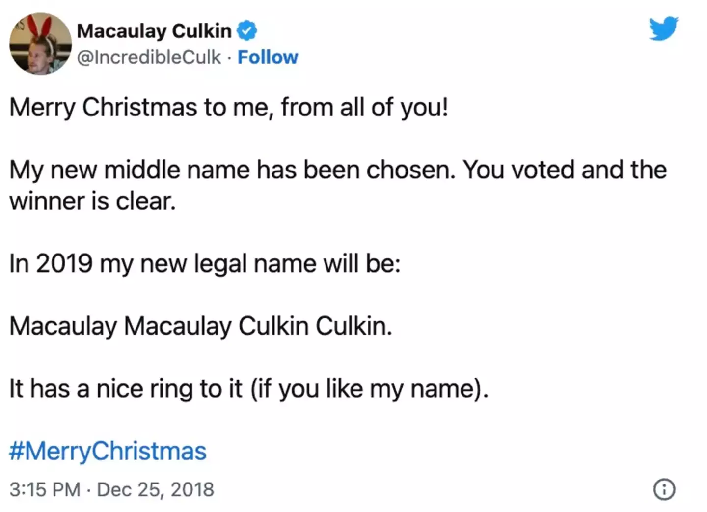 Culkin compartilhou atualizações sobre a mudança de seu nome no Twitter (X/@incredibleculk).