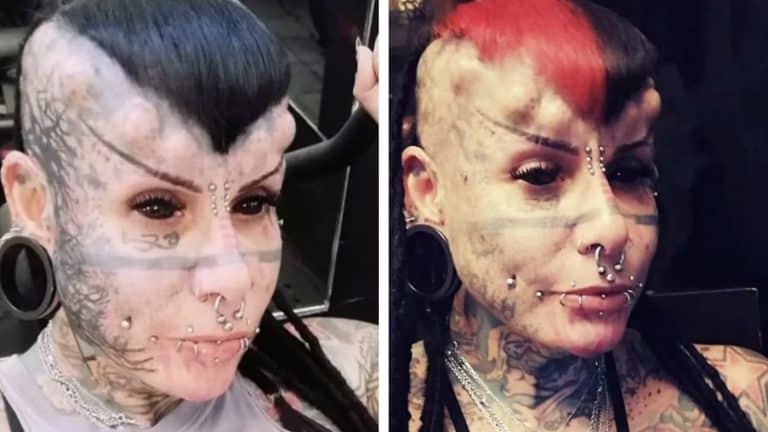 Mulher que tem o corpo inteiro coberto por tatuagens para se tornar uma 'vampira' emite um alerta para os outros