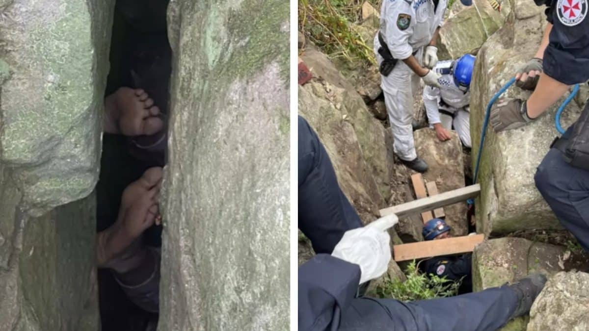 O que aconteceu com a mulher que ficou pendurada de cabeça para baixo entre duas enormes rochas após deixar cair seu iPhone?