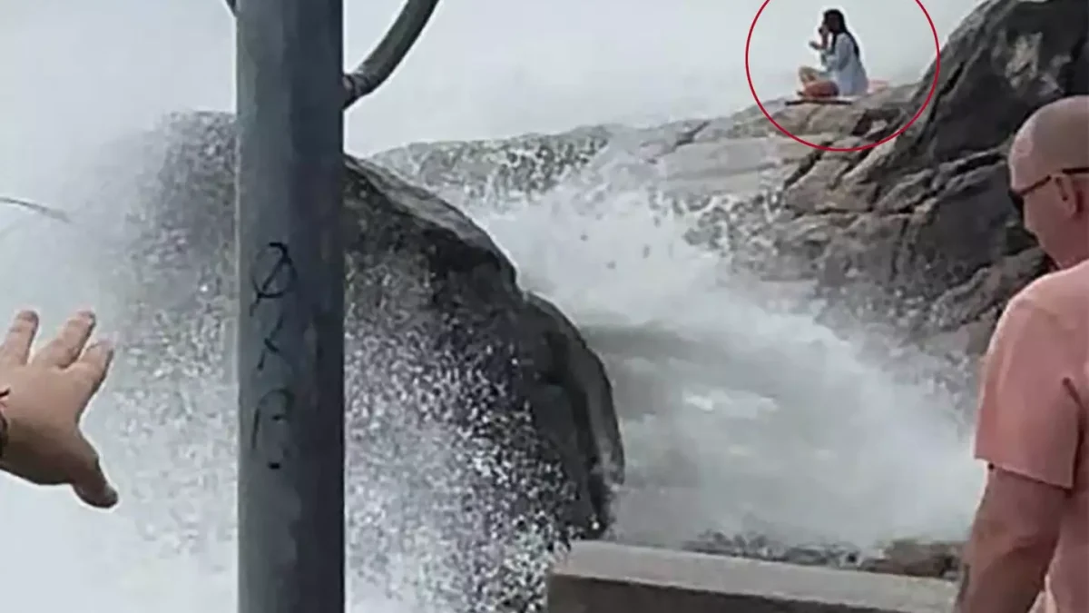 Vídeo impressionante mostram os últimos momentos de uma mulher fazendo yoga em rochas antes de ser levada por ondas gigantes