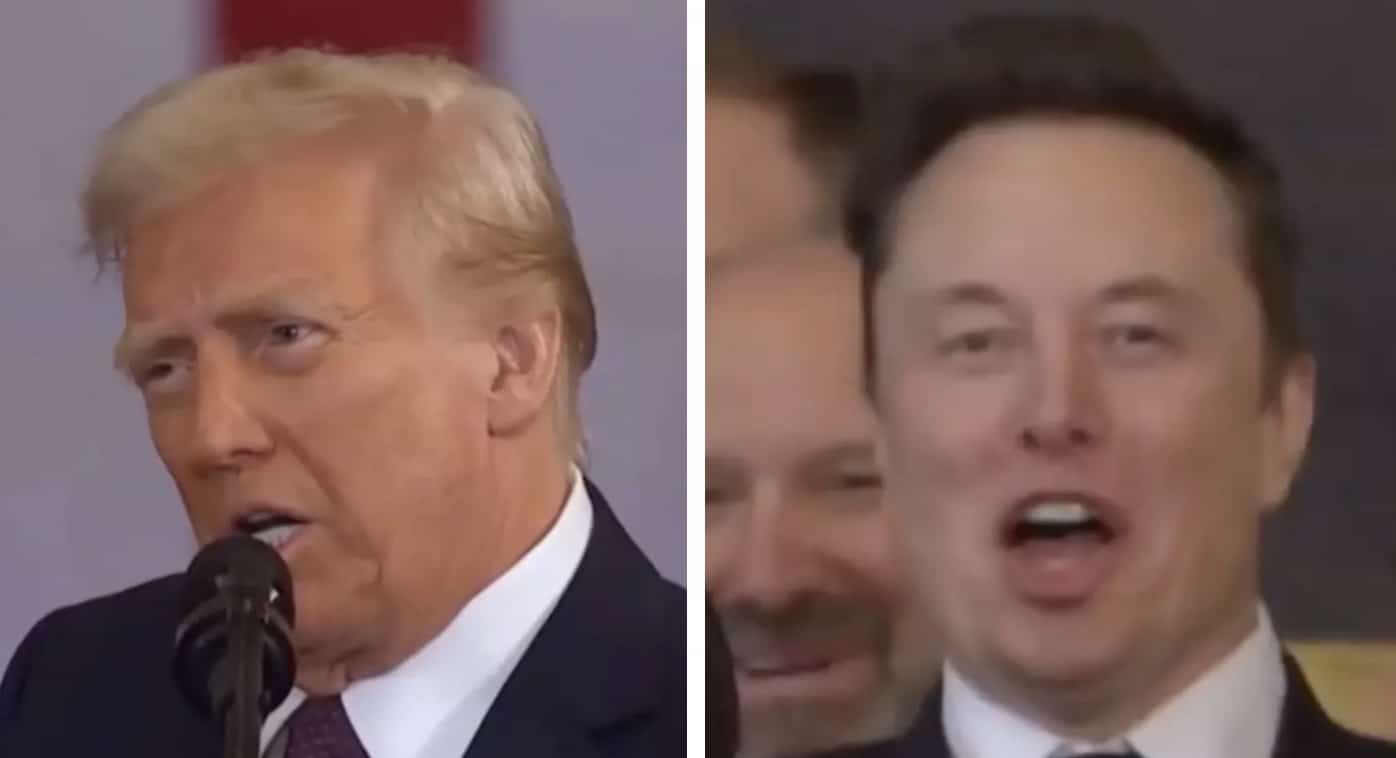 Elon Musk faz gesto bizarro para a câmera enquanto Donald Trump promete ida a Marte durante discurso de posse