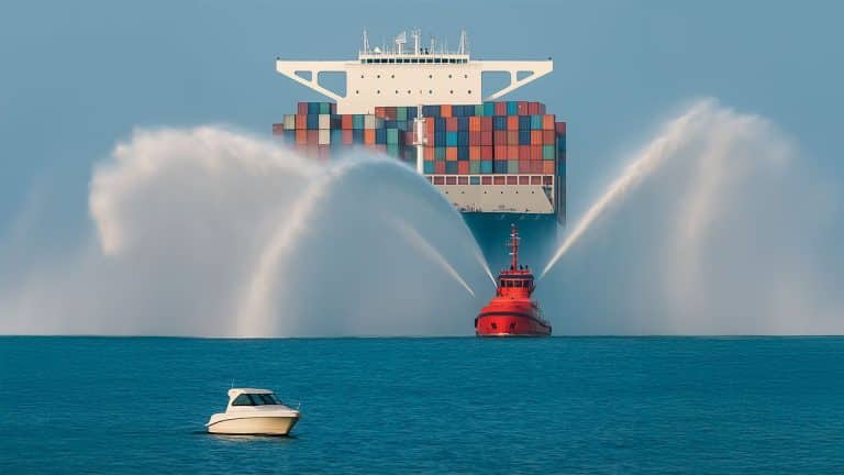 As pessoas estão só agora descobrindo o motivo de os rebocadores jogarem água para o alto ao puxar navios