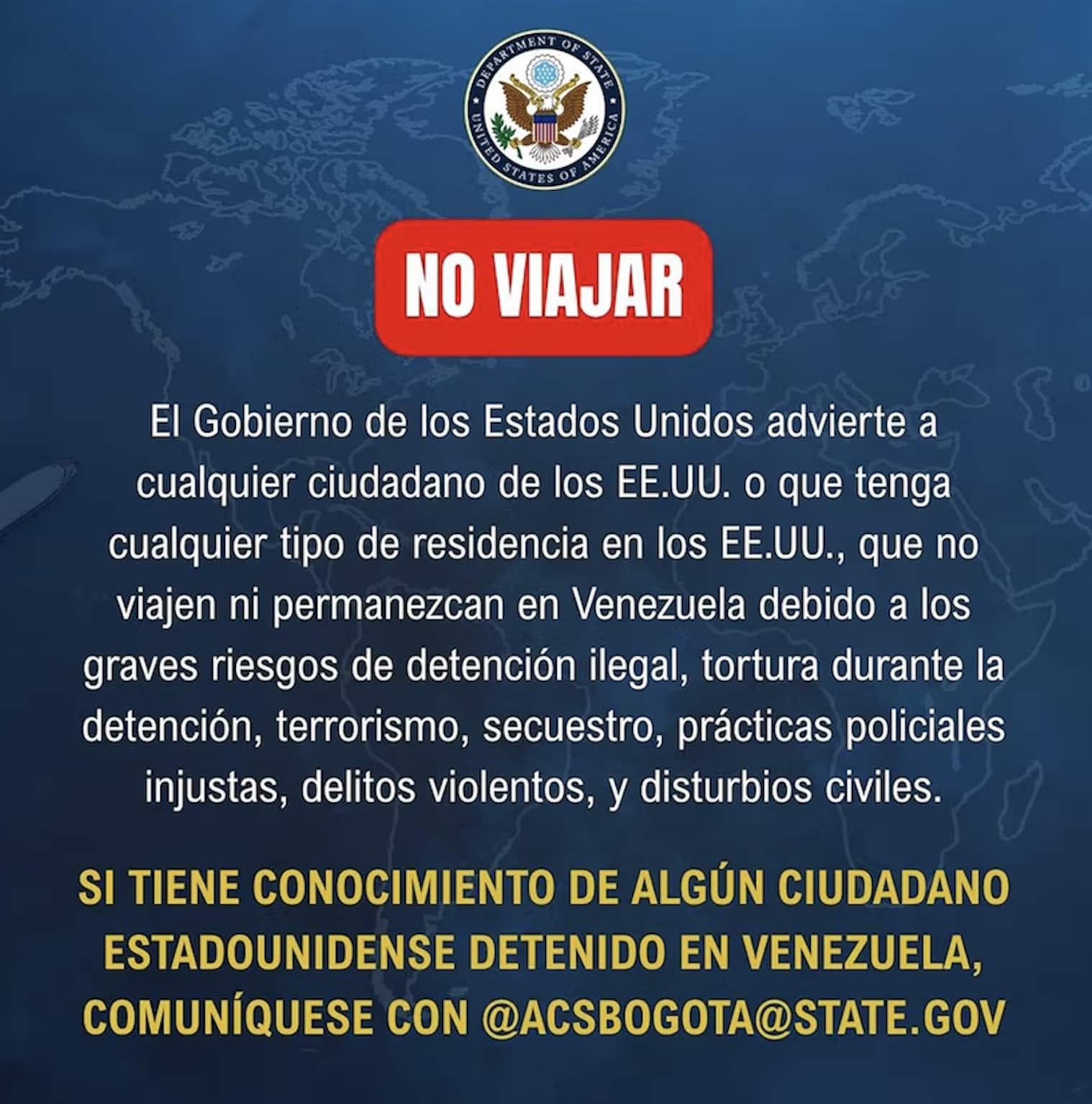 EUA emite alerta máximo e pede que seus cidadãos não viajem à Venezuela