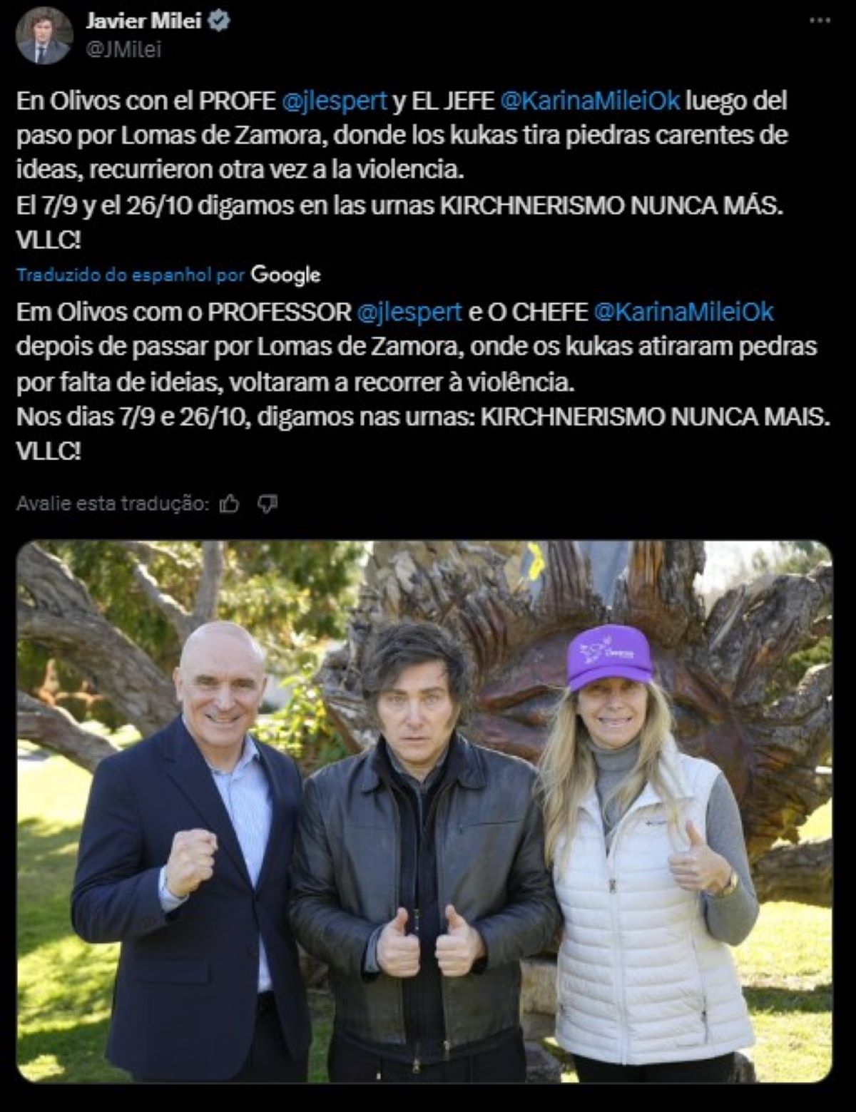 Milei se pronuncia após ser atacado com pedras na Argentina