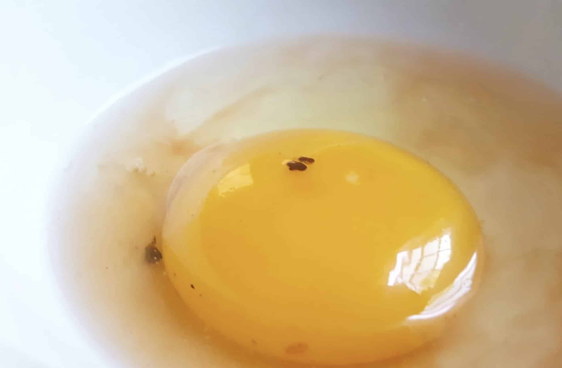 O que significa aquela mancha vermelha escura que às vezes tem na gema do ovo? O que significa aquela mancha vermelho escura que às vezes tem na gema do ovo?