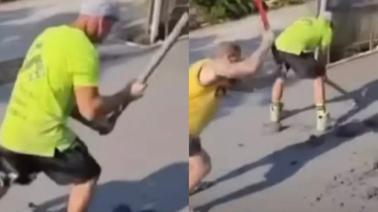 Pedreiros destroem entrada de concreto depois que a dona da casa se recusou a pagar pelo serviço