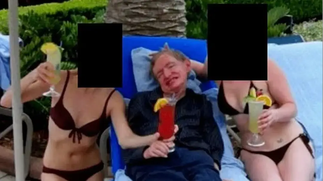 O professor Stephen Hawking é visto com duas mulheres de biquíni em nova foto dos arquivos de Epstein
