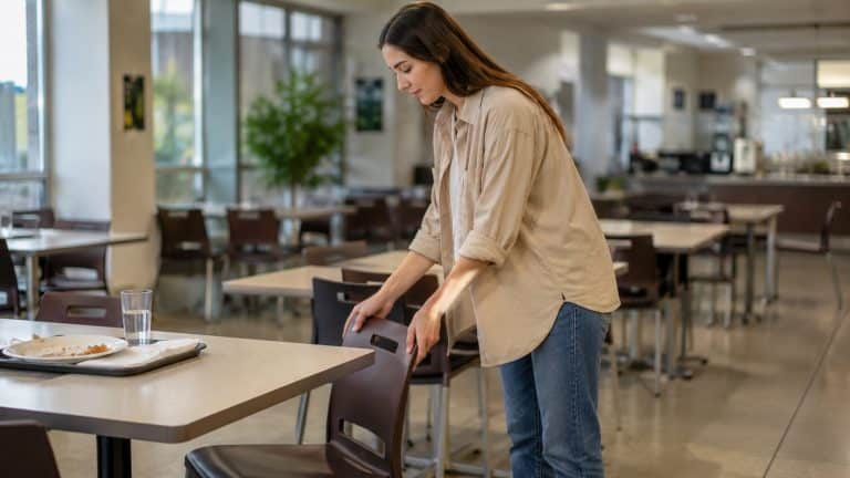 O que significa empurra a cadeira de volta à mesa ao se levantar?